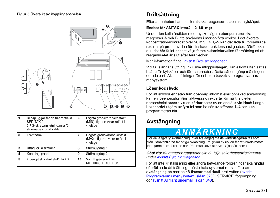 Driftsättning, Avstängning | Hach-Lange AMTAX inter2 Basic User Manual User Manual | Page 321 / 377