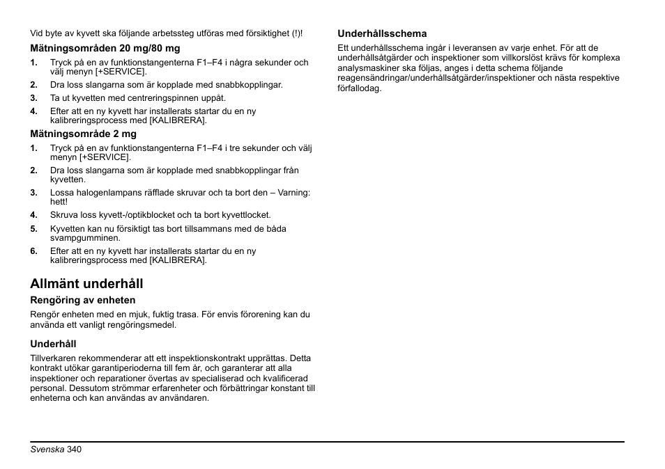 Avsnitt allmänt underhåll, sidan 340, Allmänt underhåll | Hach-Lange AMTAX inter2 Basic User Manual User Manual | Page 340 / 377
