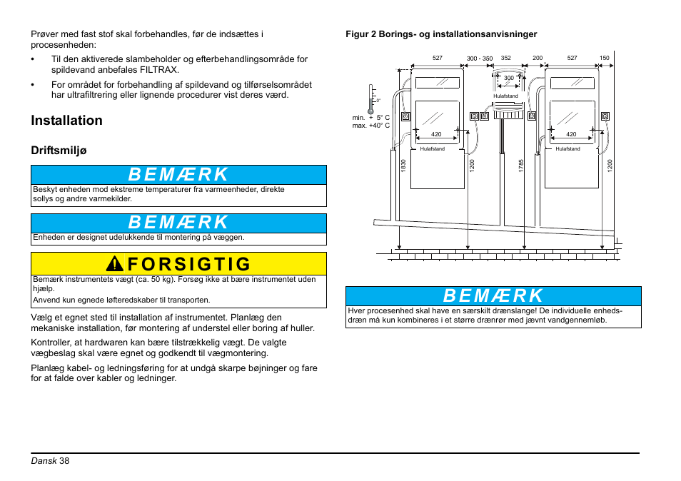 Installation, Driftsmiljø | Hach-Lange AMTAX inter2 Basic User Manual User Manual | Page 38 / 377