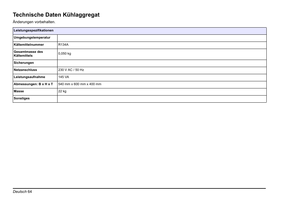 Technische daten kühlaggregat | Hach-Lange AMTAX inter2 Basic User Manual User Manual | Page 64 / 377