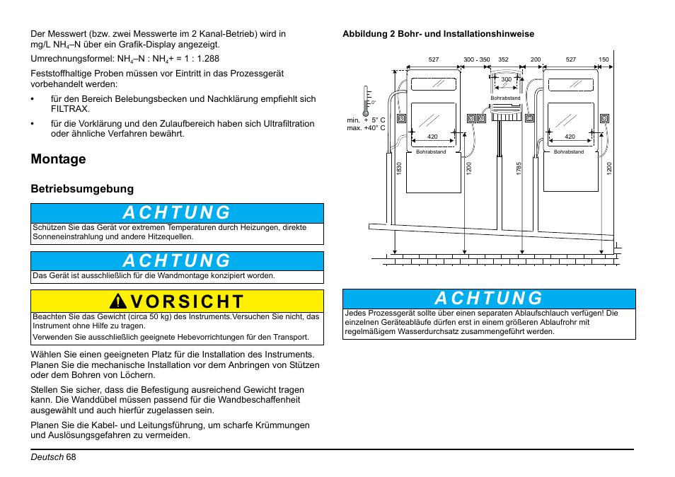 Montage, Betriebsumgebung | Hach-Lange AMTAX inter2 Basic User Manual User Manual | Page 68 / 377
