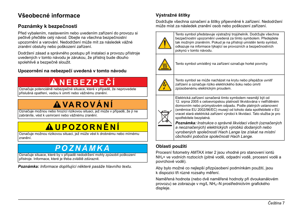 Všeobecné informace | Hach-Lange AMTAX inter2 Basic User Manual User Manual | Page 7 / 377