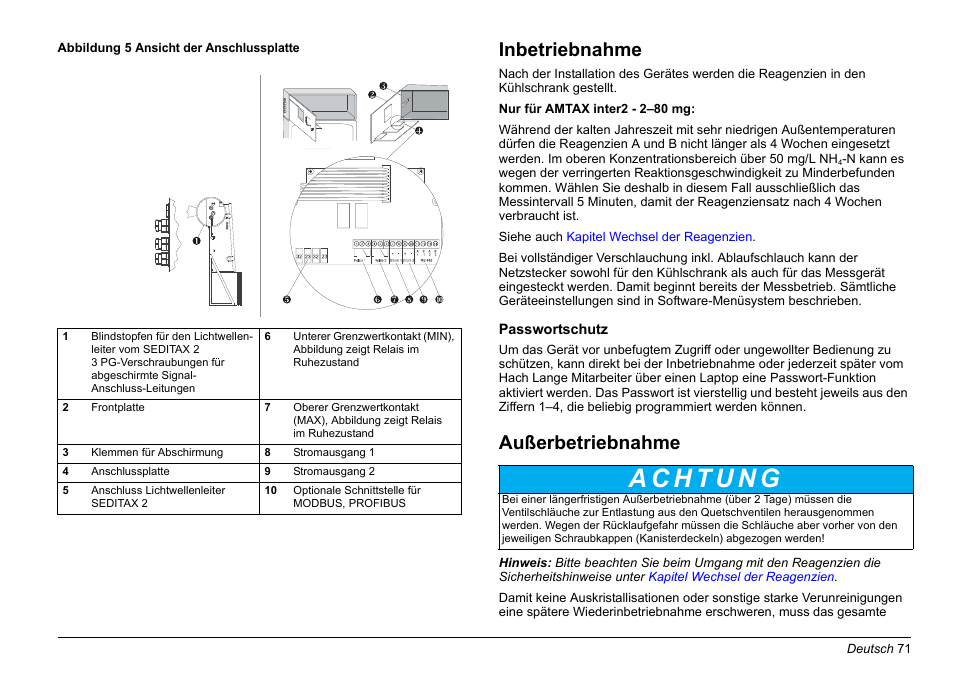 Inbetriebnahme, Außerbetriebnahme | Hach-Lange AMTAX inter2 Basic User Manual User Manual | Page 71 / 377