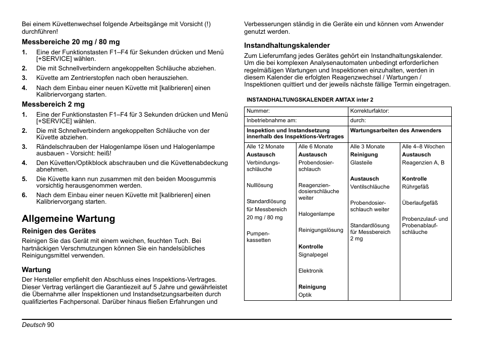 Umpen und, Kapitel allgemeine wartung, Seite 90 | Allgemeine wartung | Hach-Lange AMTAX inter2 Basic User Manual User Manual | Page 90 / 377
