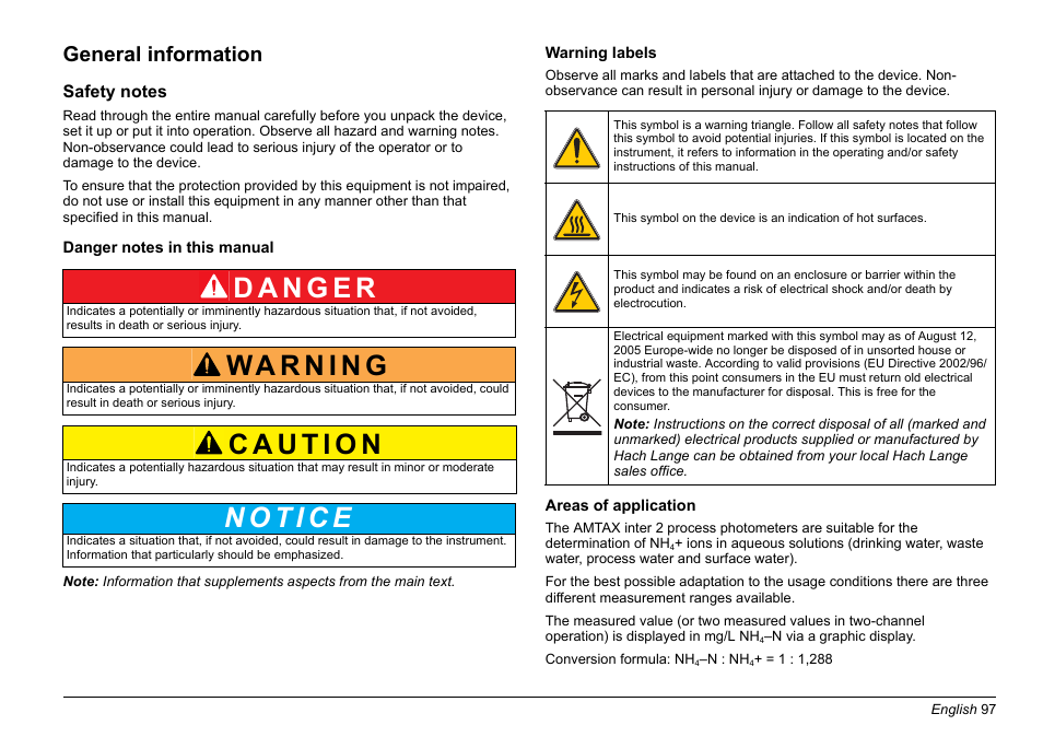 General information | Hach-Lange AMTAX inter2 Basic User Manual User Manual | Page 97 / 377