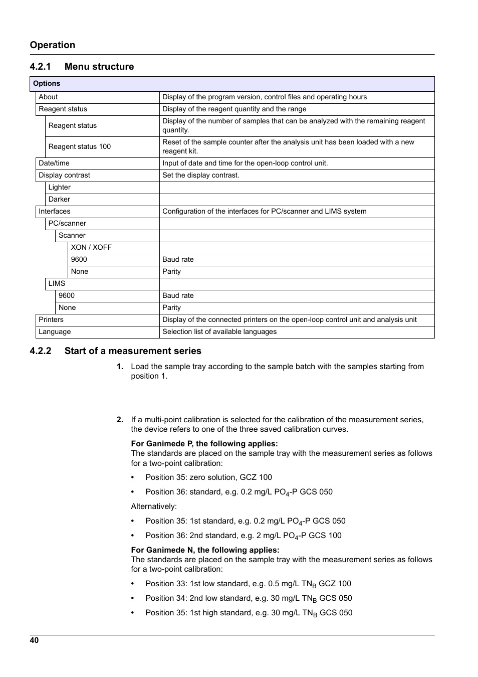 2 start of a measurement series, Operation 4.2.2 start of a measurement series, 1 menu structure | Hach-Lange GANIMEDE N User Manual | Page 40 / 60