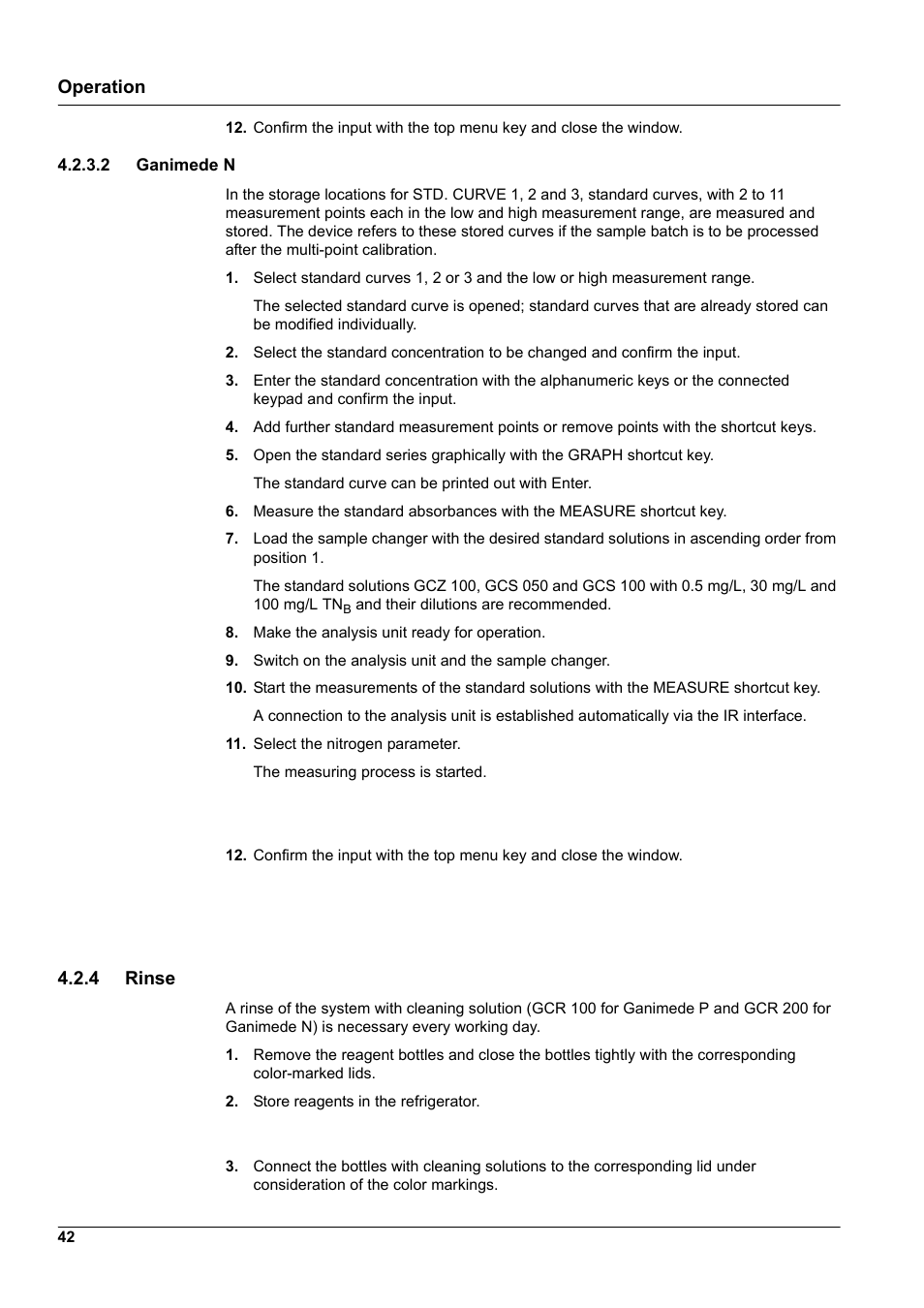 4 rinse, 2 ganimede n, Operation | Hach-Lange GANIMEDE N User Manual | Page 42 / 60