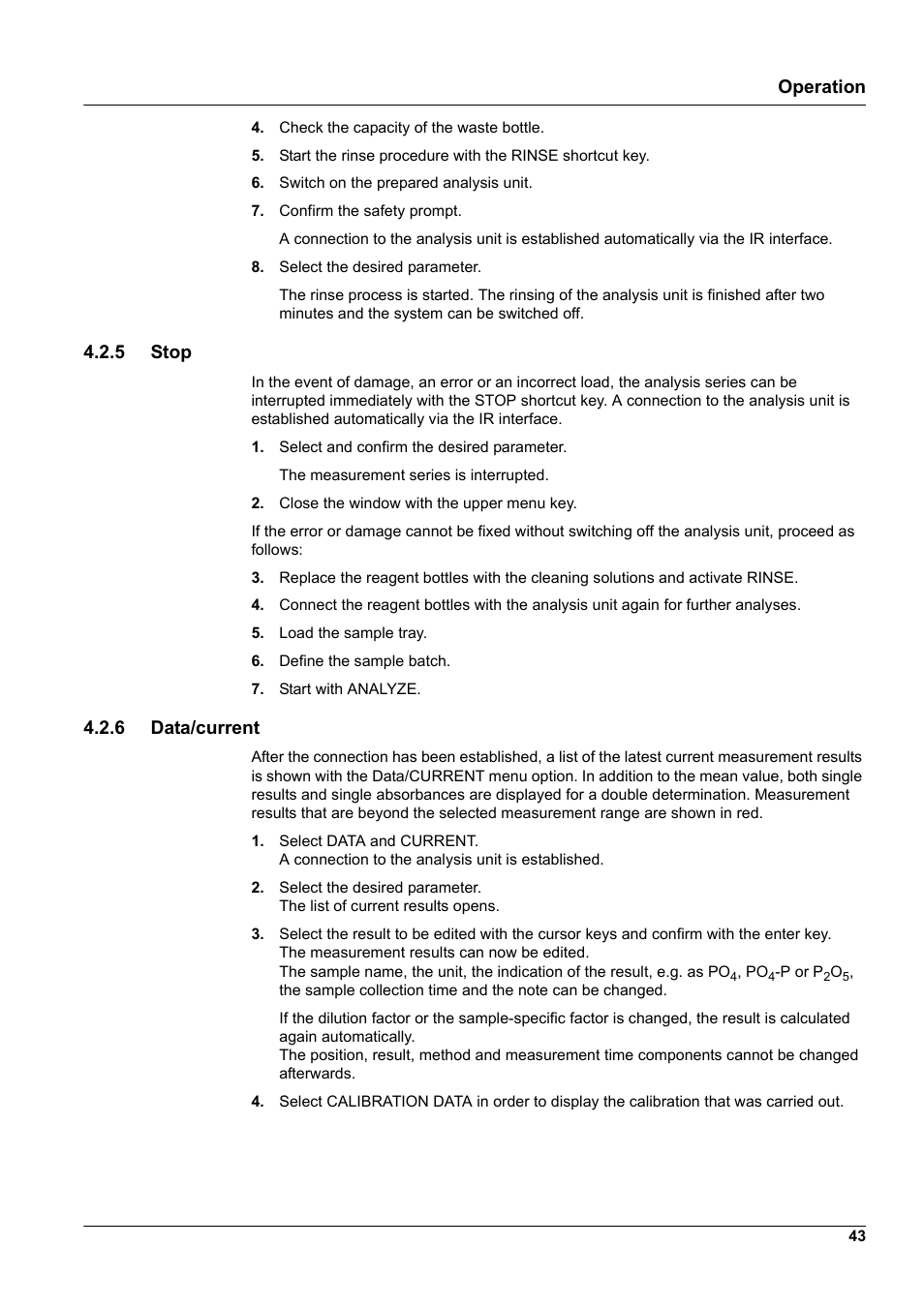 5 stop, 6 data/current, 5 stop 4.2.6 data/current | Operation | Hach-Lange GANIMEDE N User Manual | Page 43 / 60