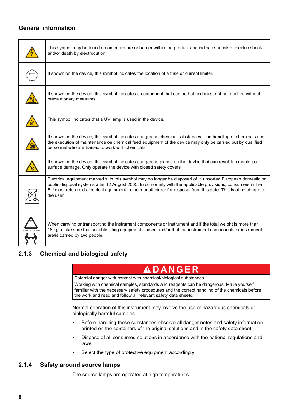 3 chemical and biological safety, 4 safety around source lamps | Hach-Lange GANIMEDE N User Manual | Page 8 / 60