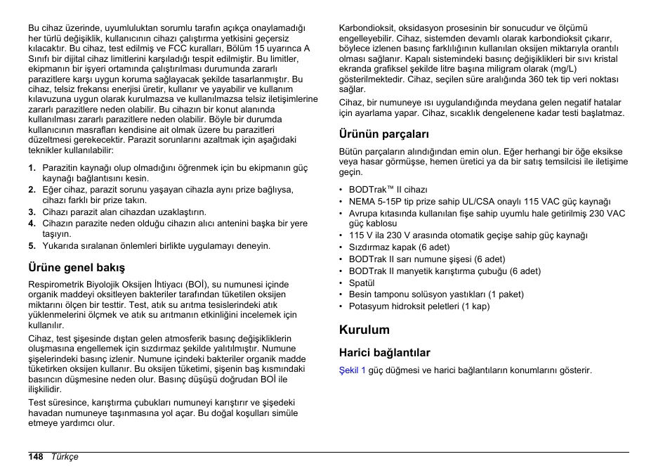 Ürüne genel bakış, Ürünün parçaları, Kurulum | Harici bağlantılar | Hach-Lange BODTrak II Basic User Manual User Manual | Page 148 / 172