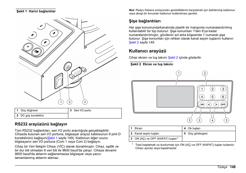 Rs232 arayüzünü bağlayın, Şişe bağlantıları, Kullanıcı arayüzü | Hach-Lange BODTrak II Basic User Manual User Manual | Page 149 / 172