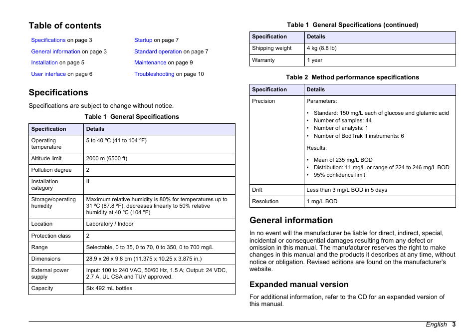 Hach-Lange BODTrak II Basic User Manual User Manual | Page 3 / 172