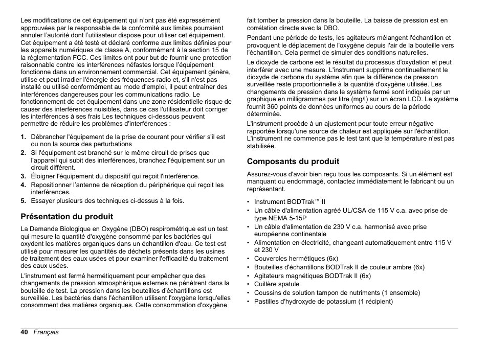 Présentation du produit, Composants du produit | Hach-Lange BODTrak II Basic User Manual User Manual | Page 40 / 172