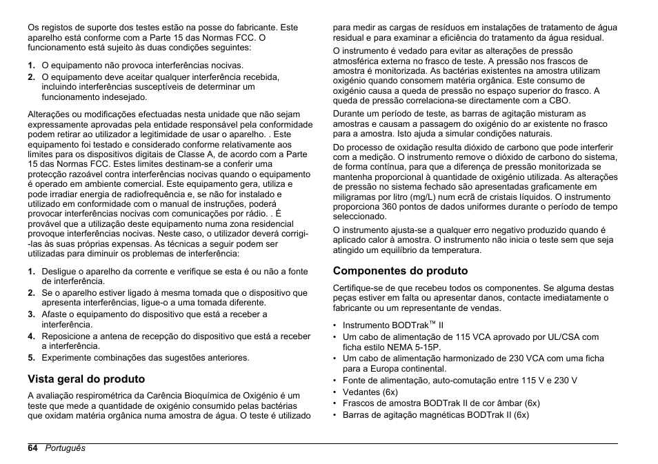 Vista geral do produto, Componentes do produto | Hach-Lange BODTrak II Basic User Manual User Manual | Page 64 / 172