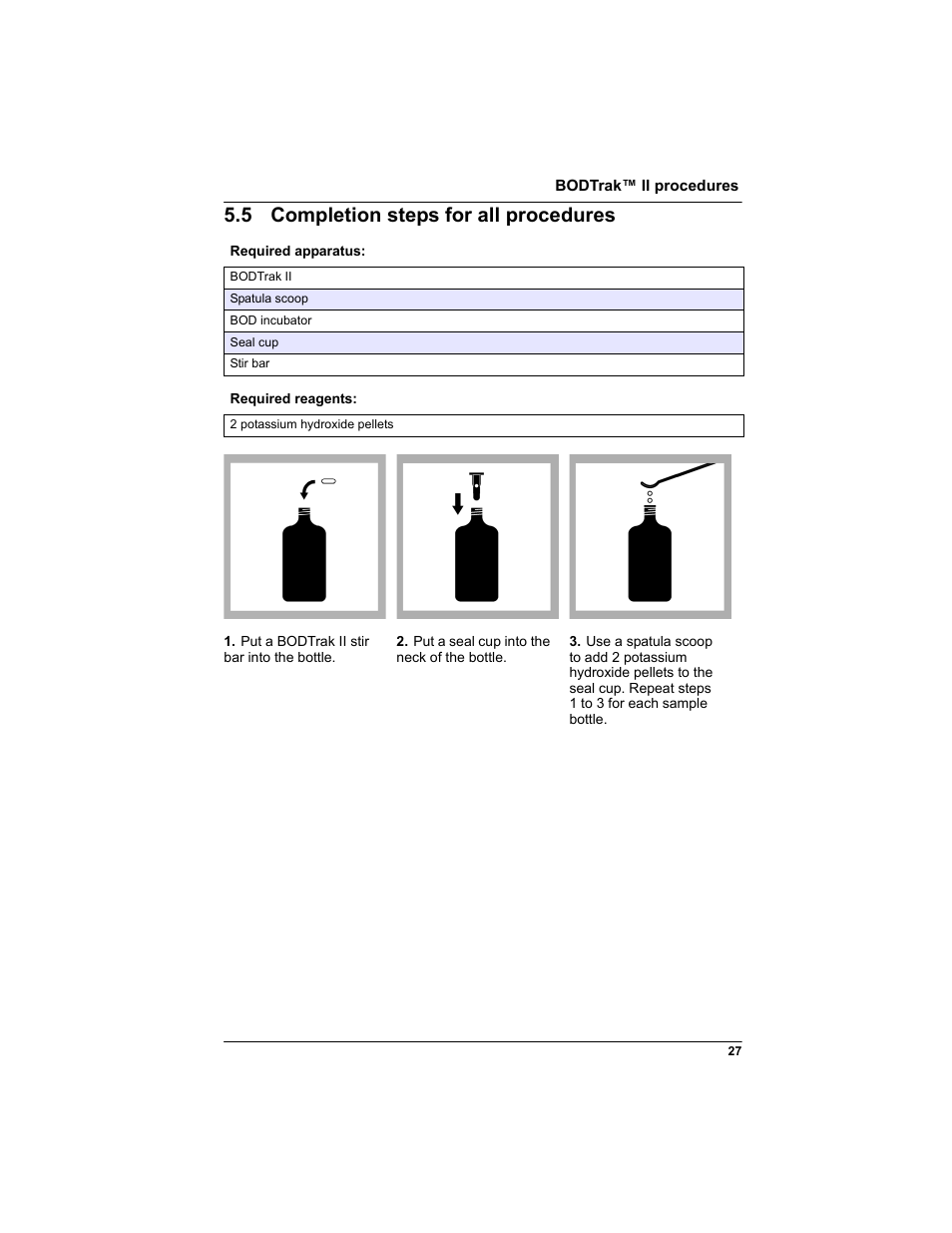 5 completion steps for all procedures, Dures, Section 5.5 | Ures | Hach-Lange BODTRAK II: Respirometric Biochemical Oxygen Demand (BOD) User Manual | Page 27 / 46