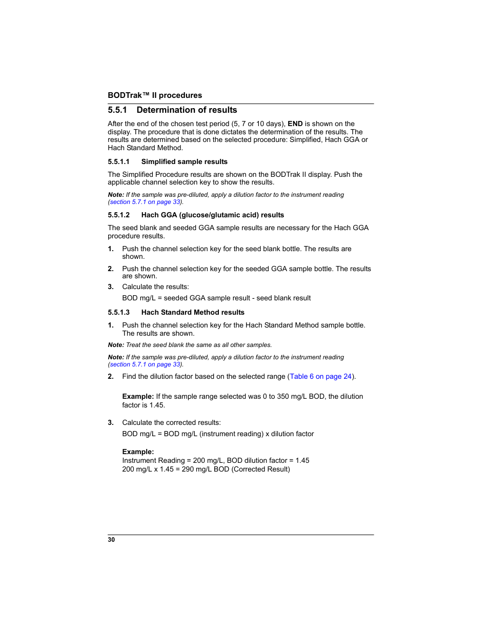 1 determination of results, 1 simplified sample results, 2 hach gga (glucose/glutamic acid) results | 3 hach standard method results | Hach-Lange BODTRAK II: Respirometric Biochemical Oxygen Demand (BOD) User Manual | Page 30 / 46