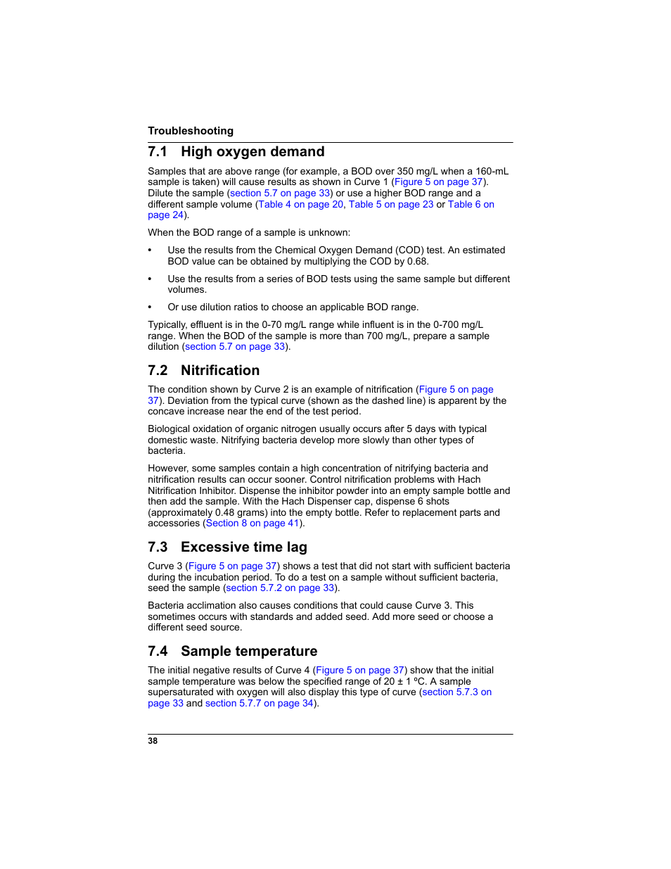 1 high oxygen demand, 2 nitrification, 3 excessive time lag | 4 sample temperature | Hach-Lange BODTRAK II: Respirometric Biochemical Oxygen Demand (BOD) User Manual | Page 38 / 46
