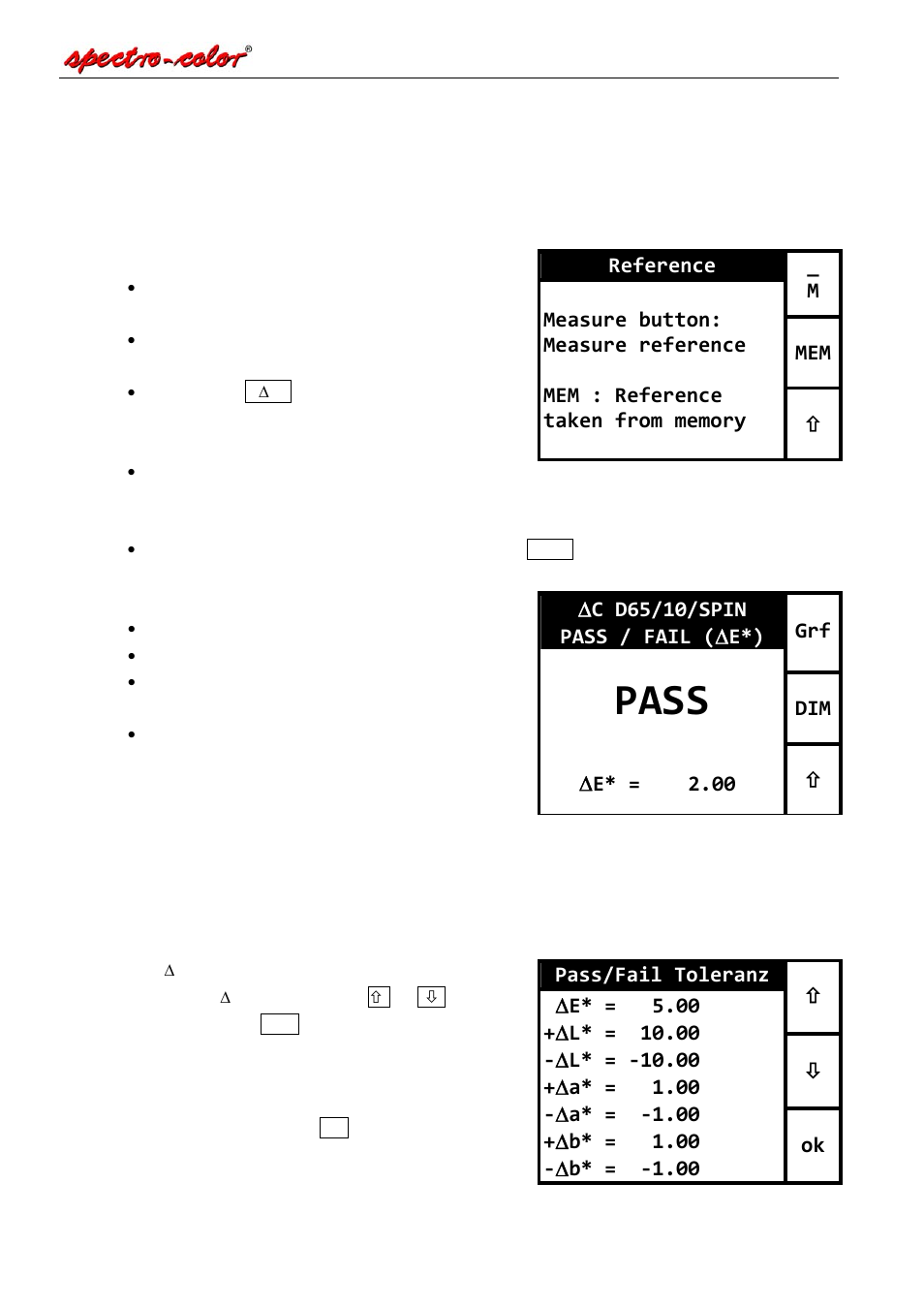 Pass, Δ c d65/10/spin pass / fail ( δ e*) grf dim | Hach-Lange SPECTRO COLOR d-8 User Manual | Page 21 / 29