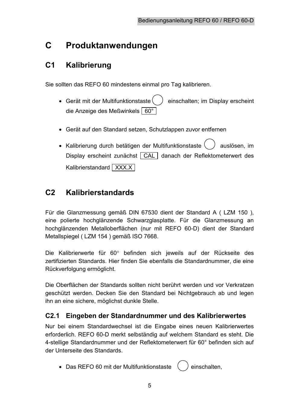 Produktanwendungen, Kalibrierung, Kalibrierstandards | C produktanwendungen, C1 kalibrierung, C2 kalibrierstandards | Hach-Lange REFO 60_REFO 60D User Manual | Page 7 / 36