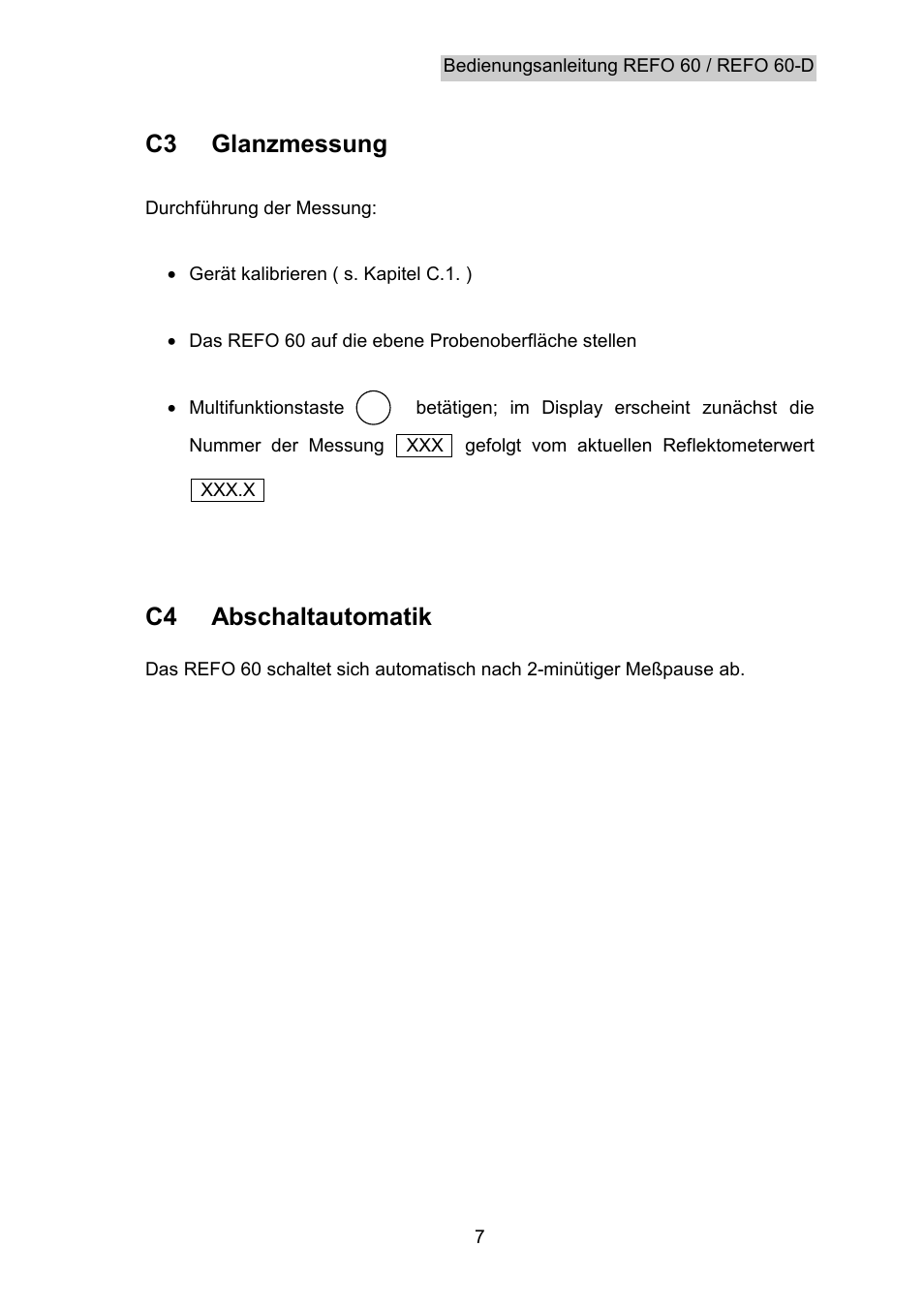 Glanzmessung, Abschaltautomatik, C3 glanzmessung | C4 abschaltautomatik | Hach-Lange REFO 60_REFO 60D User Manual | Page 9 / 36