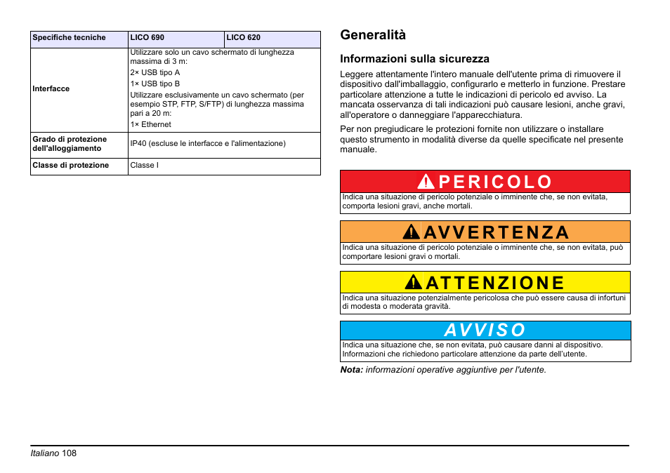 Generalità | Hach-Lange LICO 690 Basic User Manual User Manual | Page 108 / 329