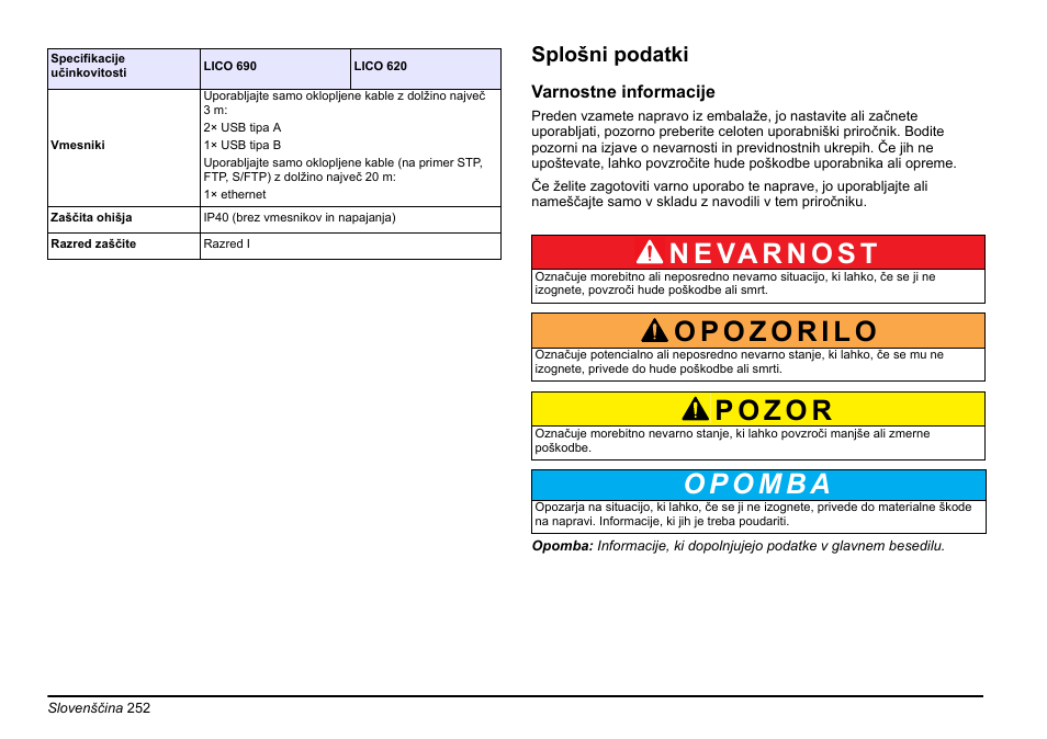 Splošni podatki | Hach-Lange LICO 690 Basic User Manual User Manual | Page 252 / 329