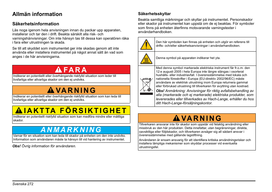Fa r a, Allmän information | Hach-Lange LICO 690 Basic User Manual User Manual | Page 272 / 329