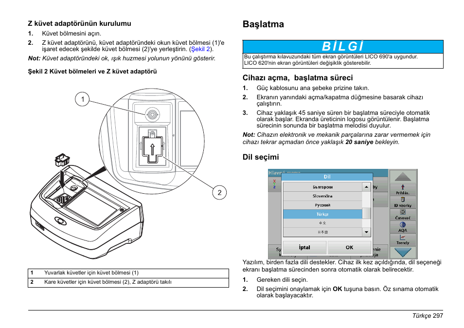 Başlatma | Hach-Lange LICO 690 Basic User Manual User Manual | Page 297 / 329