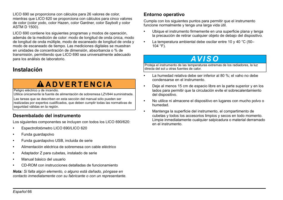 Av i s o, Instalación | Hach-Lange LICO 690 Basic User Manual User Manual | Page 66 / 329