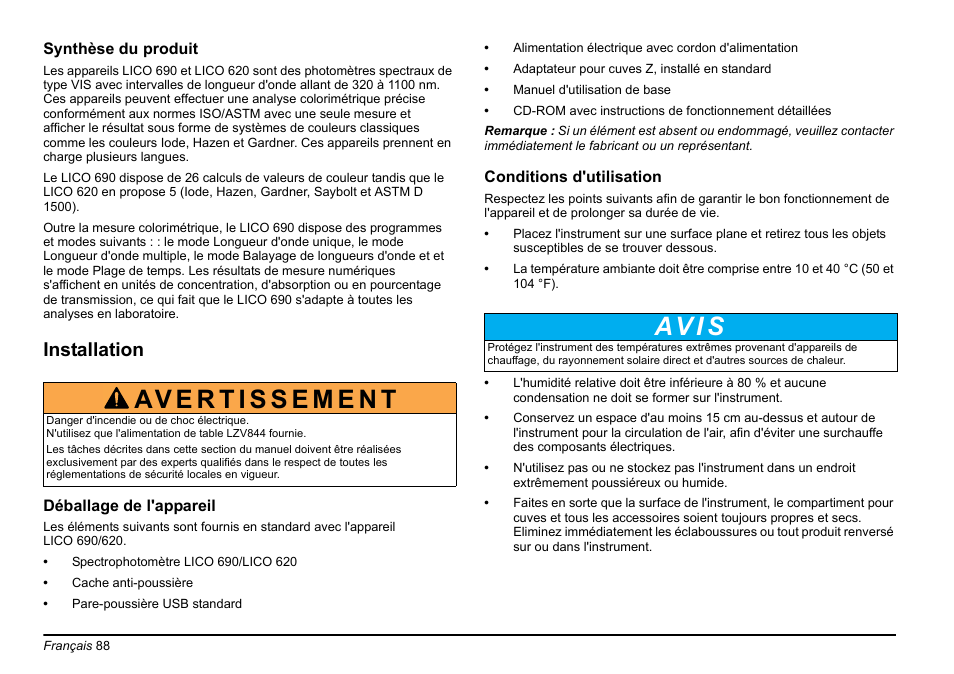 Av i s, Installation | Hach-Lange LICO 690 Basic User Manual User Manual | Page 88 / 329