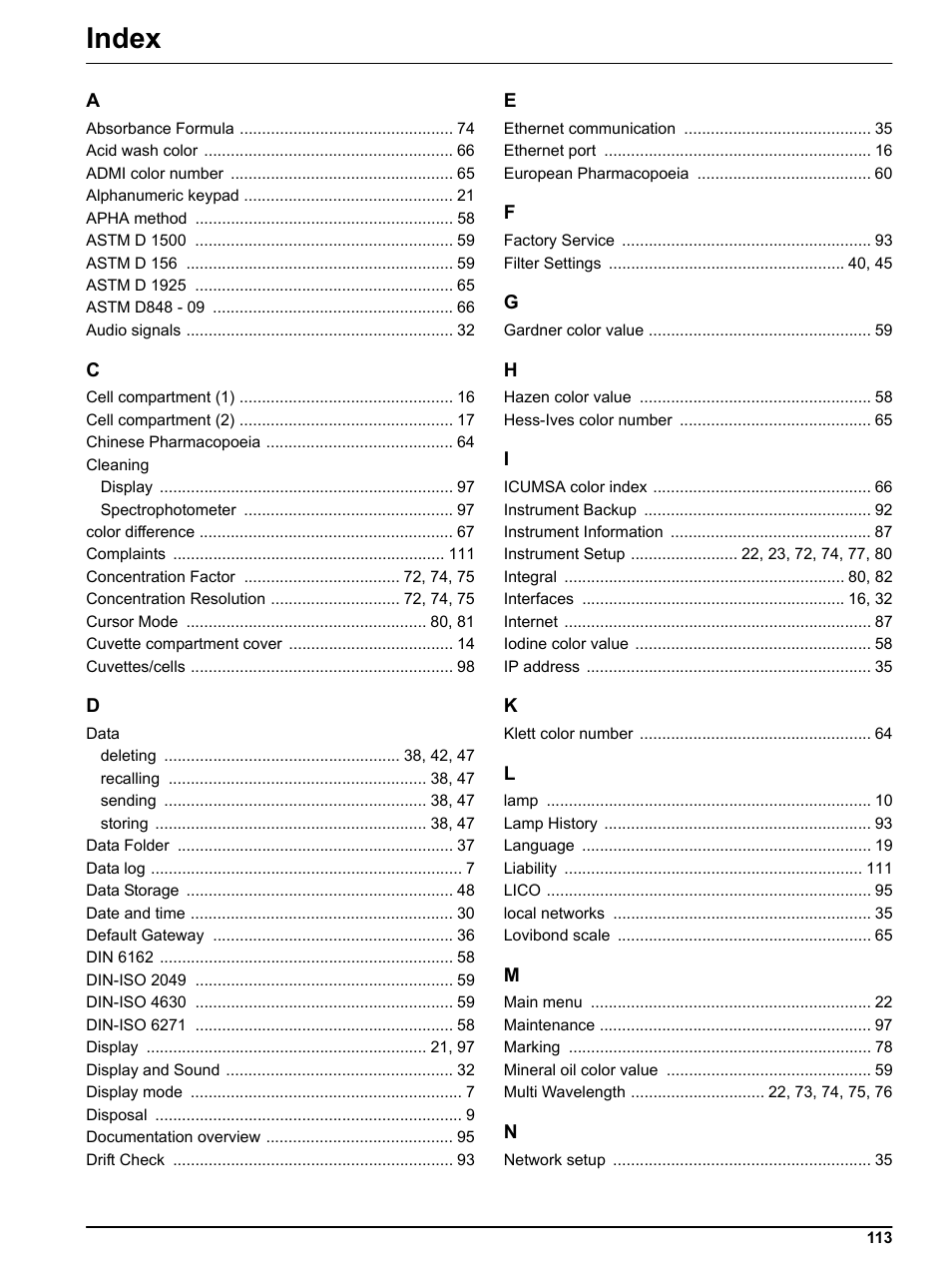 Index | Hach-Lange LICO 690 User Manual User Manual | Page 113 / 114