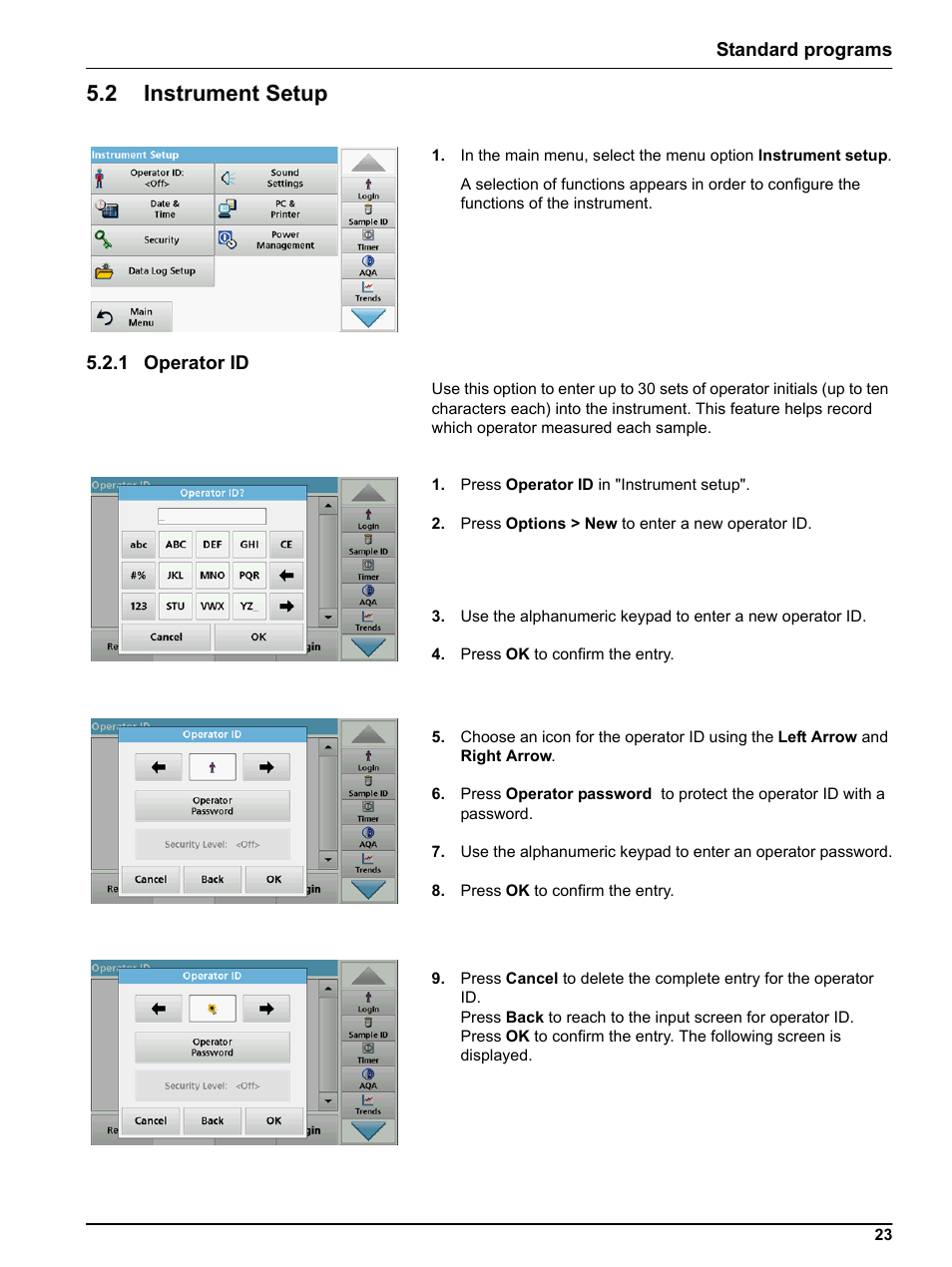 2 instrument setup, 1 operator id | Hach-Lange LICO 690 User Manual User Manual | Page 23 / 114
