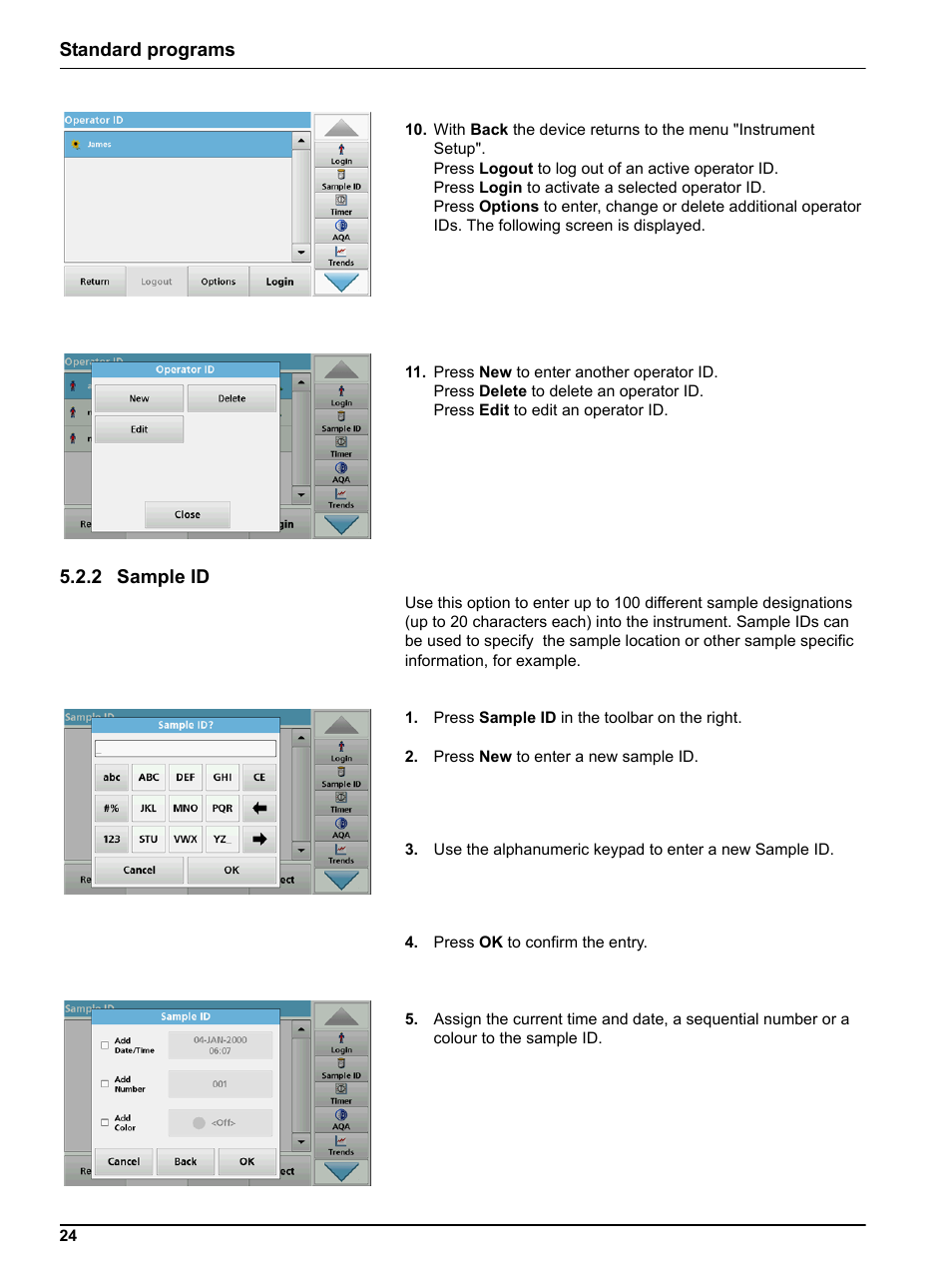 2 sample id, Standard programs | Hach-Lange LICO 690 User Manual User Manual | Page 24 / 114