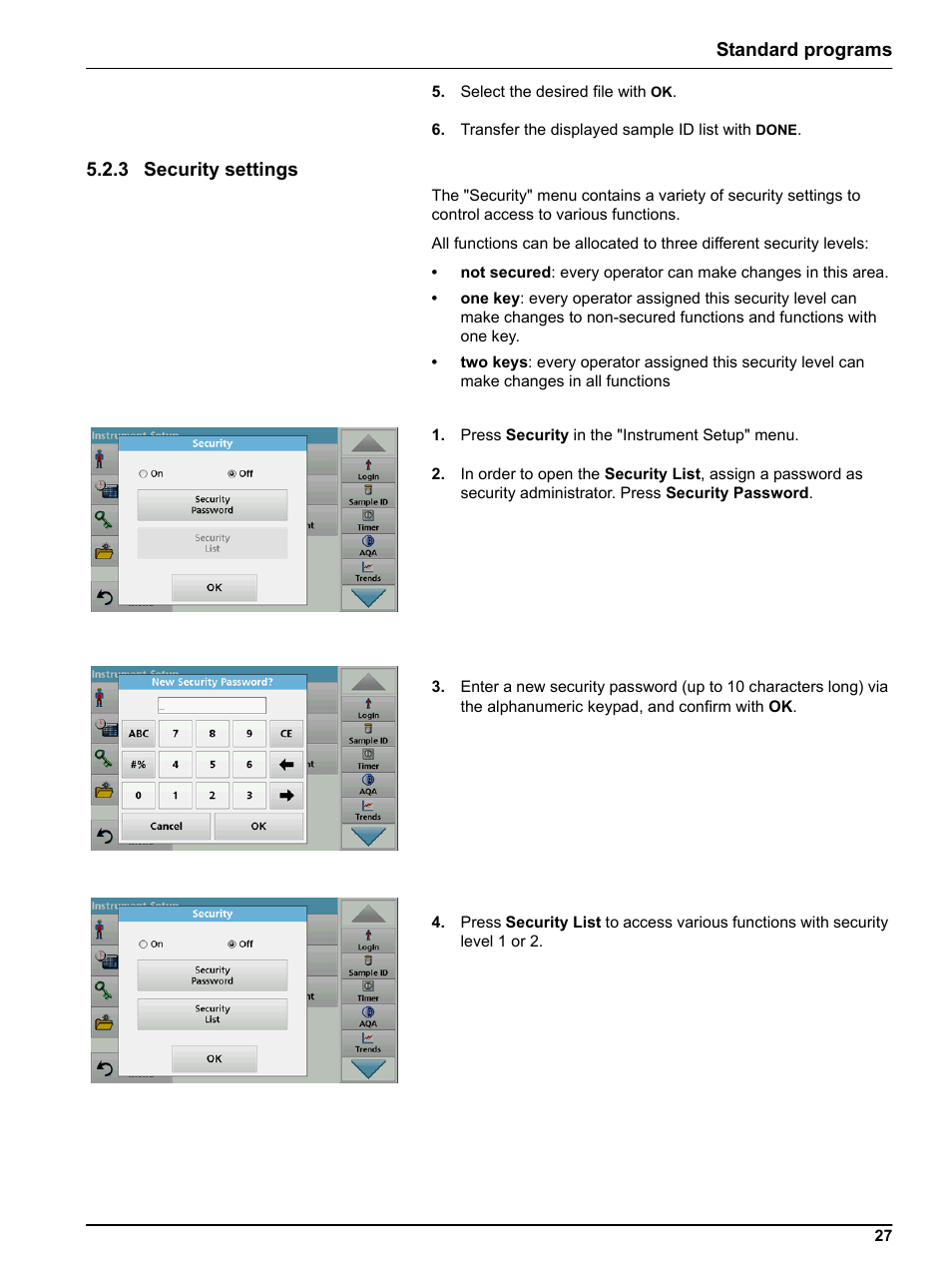 3 security settings, Standard programs | Hach-Lange LICO 690 User Manual User Manual | Page 27 / 114