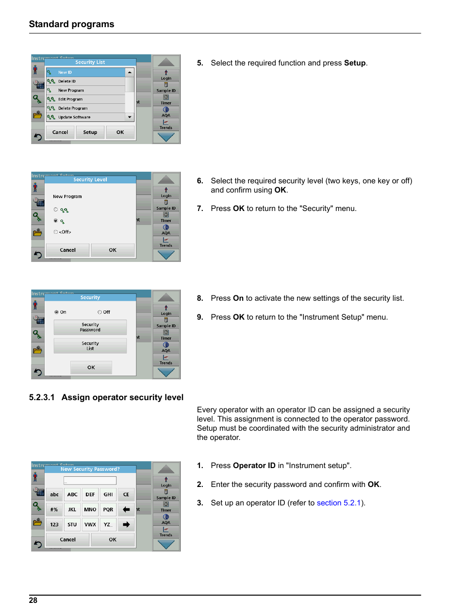 1 assign operator security level, Standard programs | Hach-Lange LICO 690 User Manual User Manual | Page 28 / 114