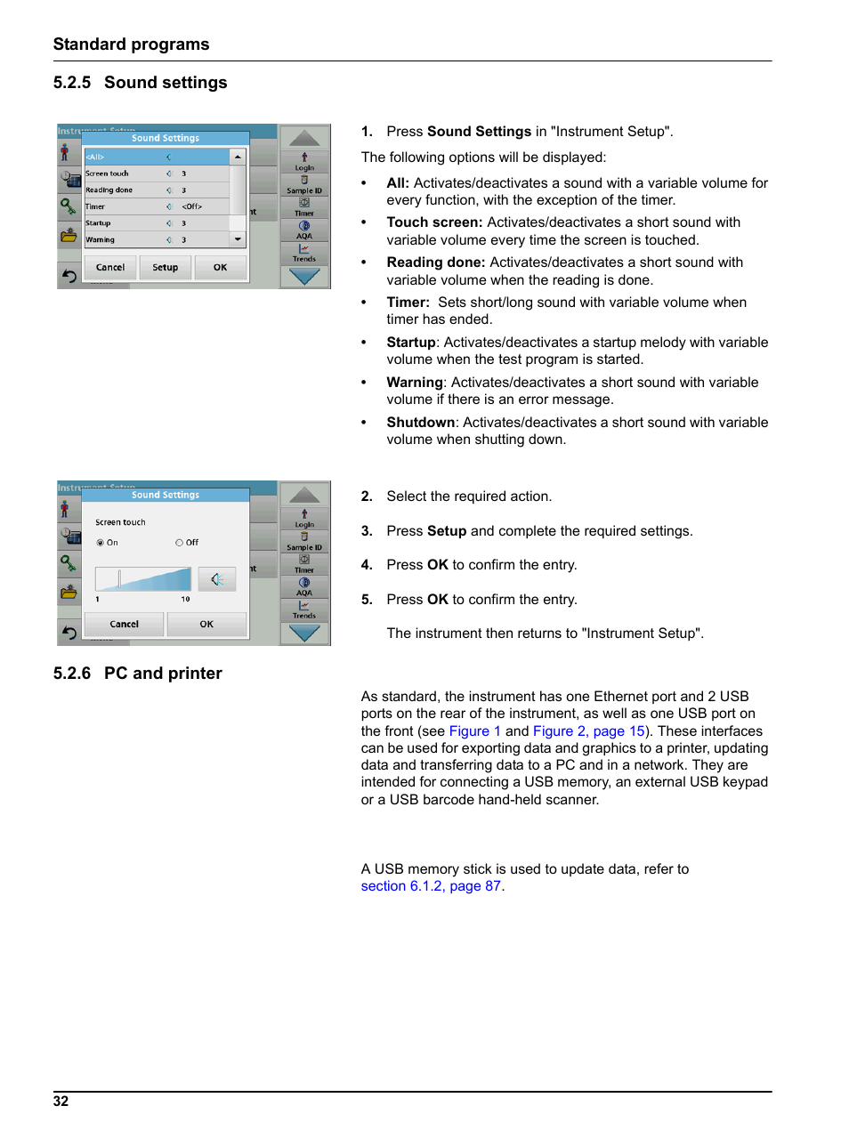 5 sound settings, 6 pc and printer, 5 sound settings 5.2.6 pc and printer | Standard programs 5.2.5 sound settings | Hach-Lange LICO 690 User Manual User Manual | Page 32 / 114