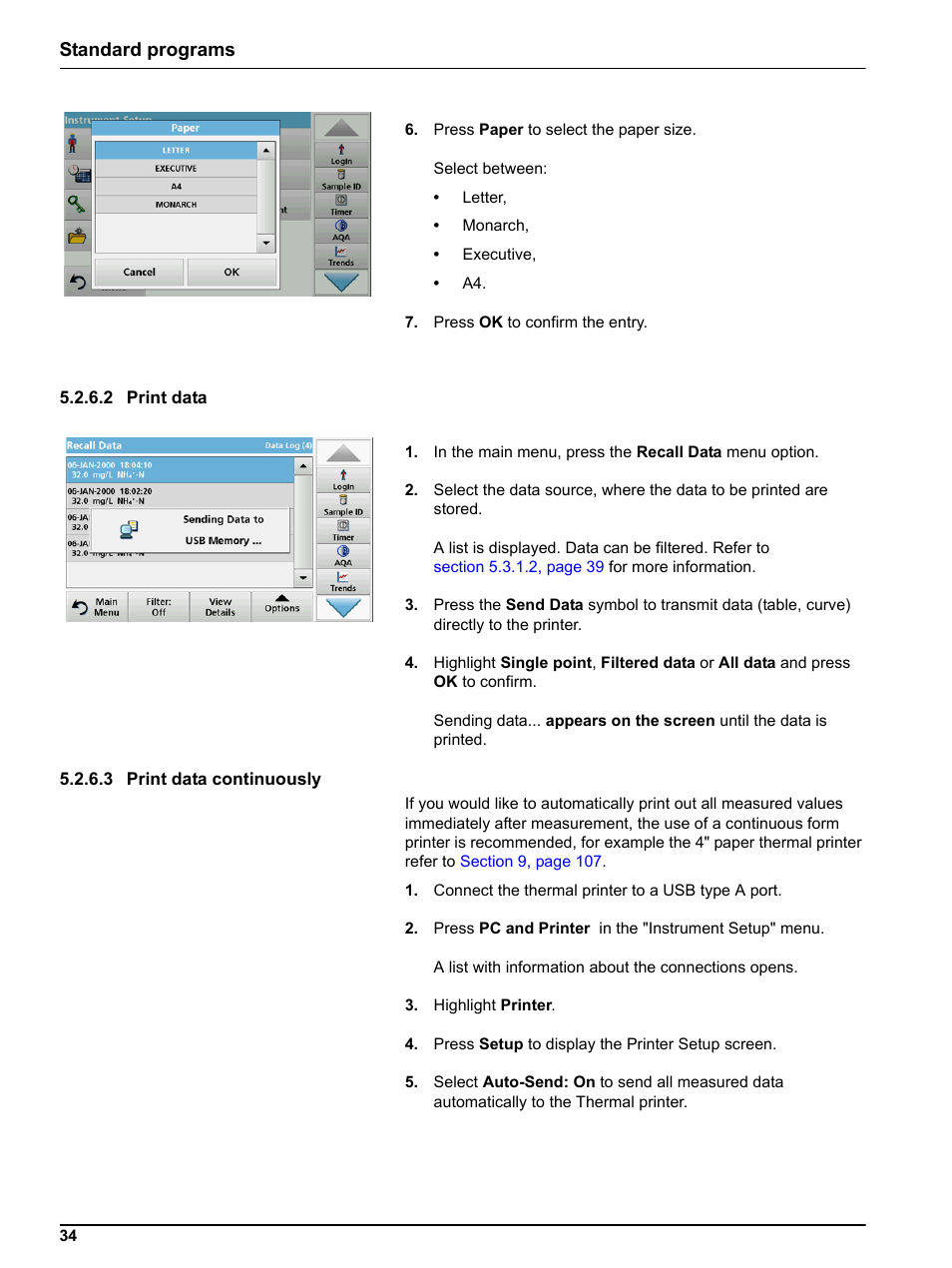 2 print data, 3 print data continuously, 2 print data 5.2.6.3 print data continuously | Standard programs | Hach-Lange LICO 690 User Manual User Manual | Page 34 / 114