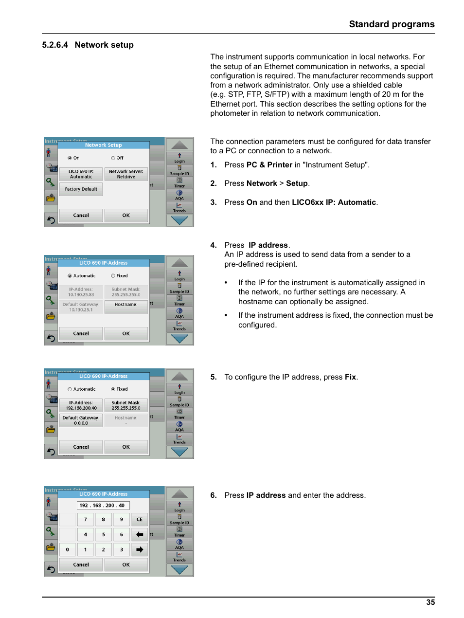 4 network setup, Standard programs | Hach-Lange LICO 690 User Manual User Manual | Page 35 / 114
