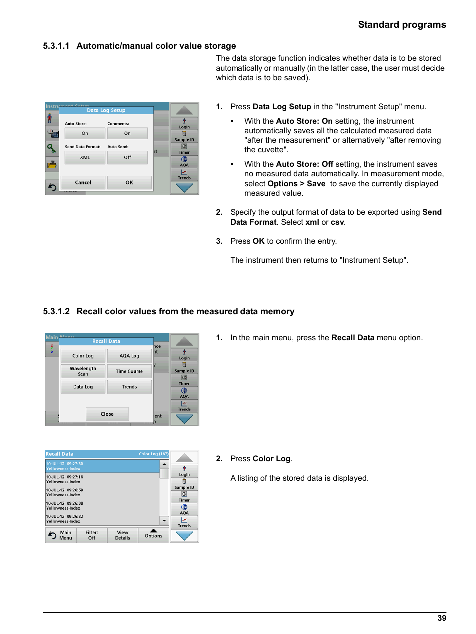 1 automatic/manual color value storage, Standard programs | Hach-Lange LICO 690 User Manual User Manual | Page 39 / 114