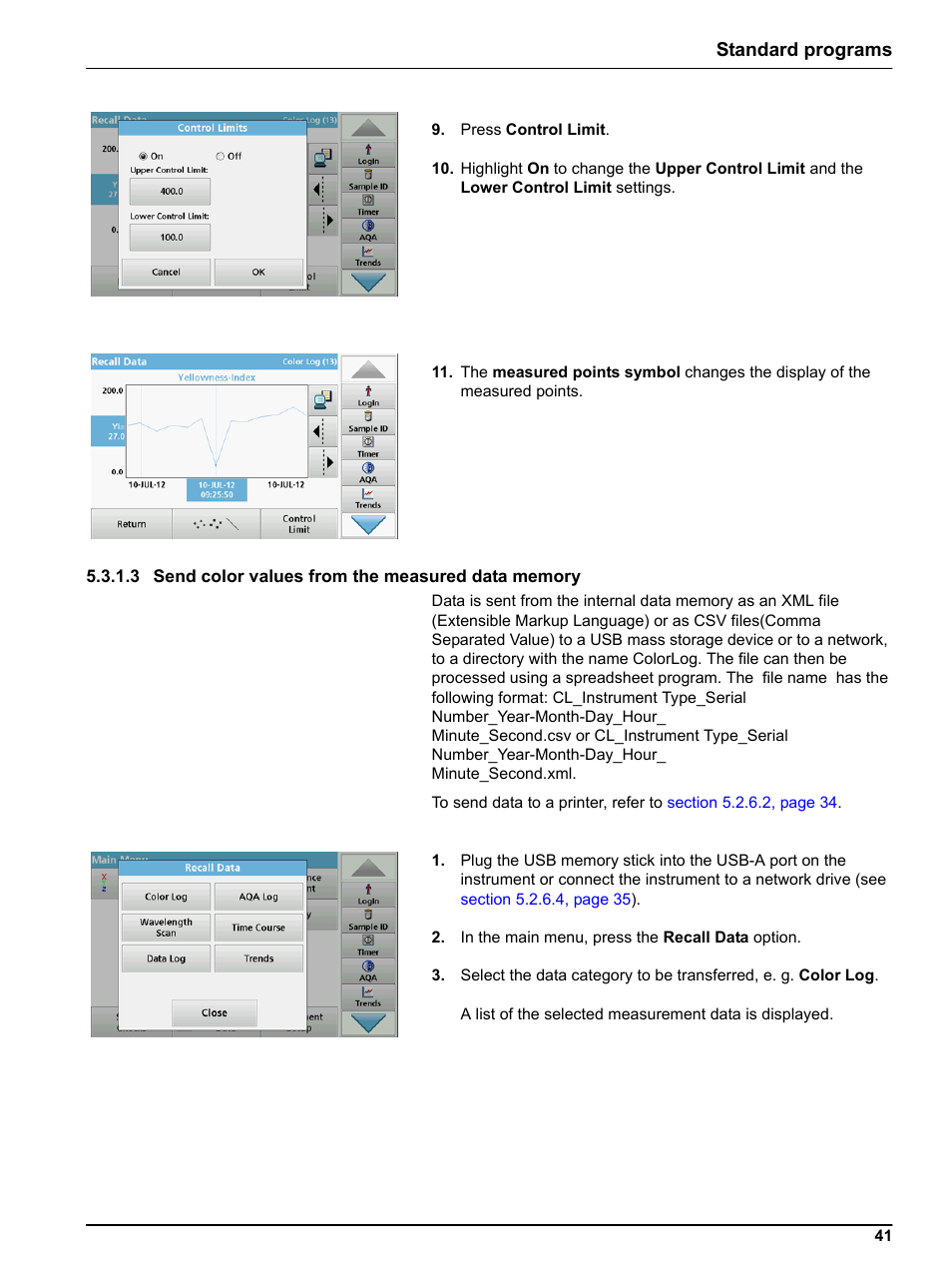 3 send color values from the measured data memory, Standard programs | Hach-Lange LICO 690 User Manual User Manual | Page 41 / 114