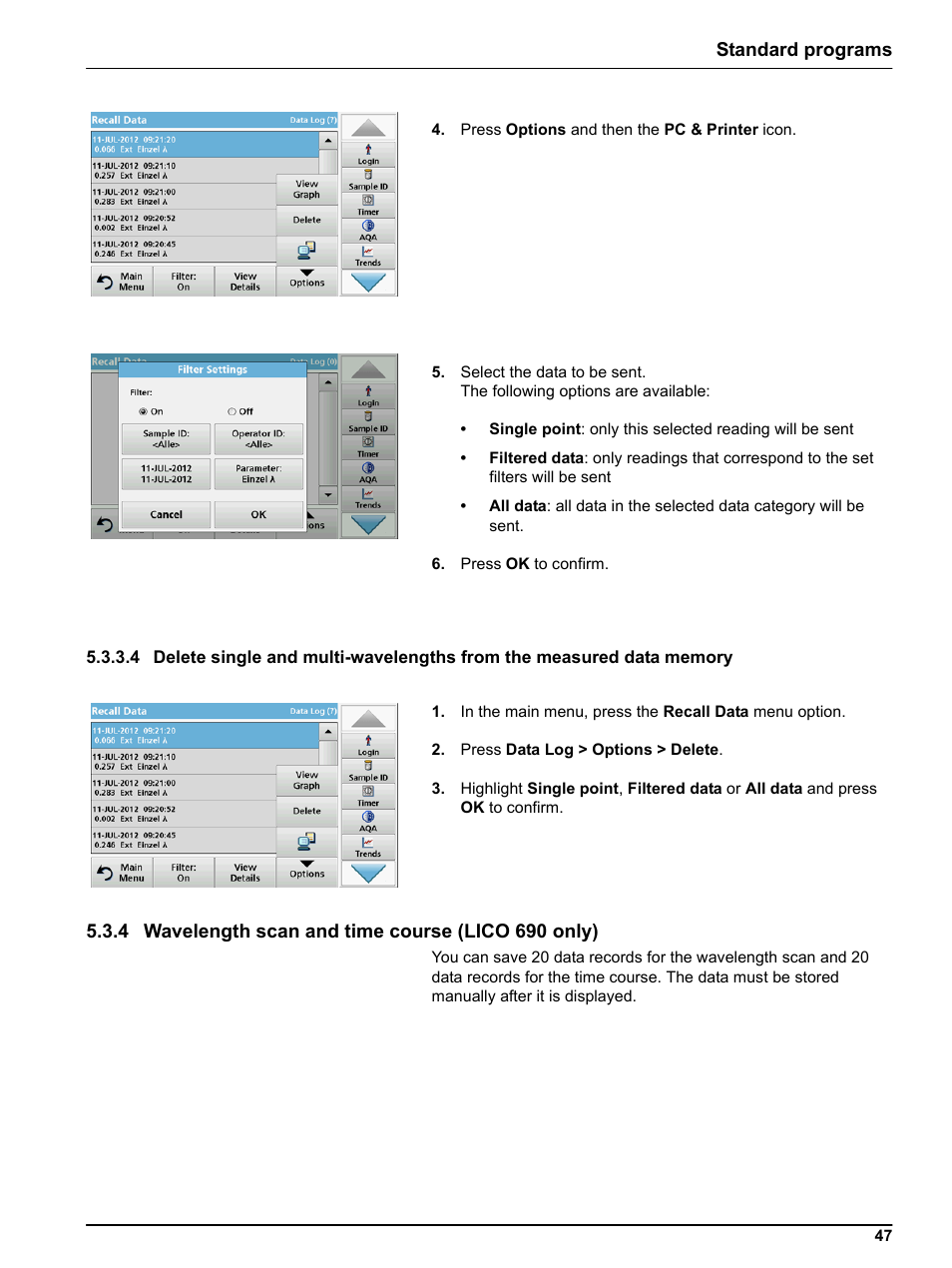 4 wavelength scan and time course (lico 690 only), Standard programs | Hach-Lange LICO 690 User Manual User Manual | Page 47 / 114