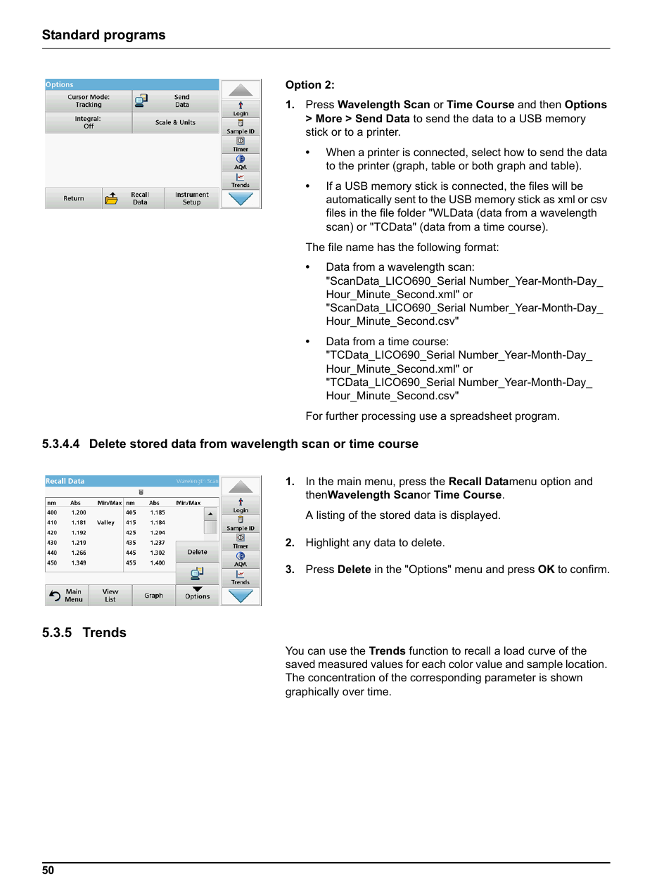 5 trends, Standard programs | Hach-Lange LICO 690 User Manual User Manual | Page 50 / 114