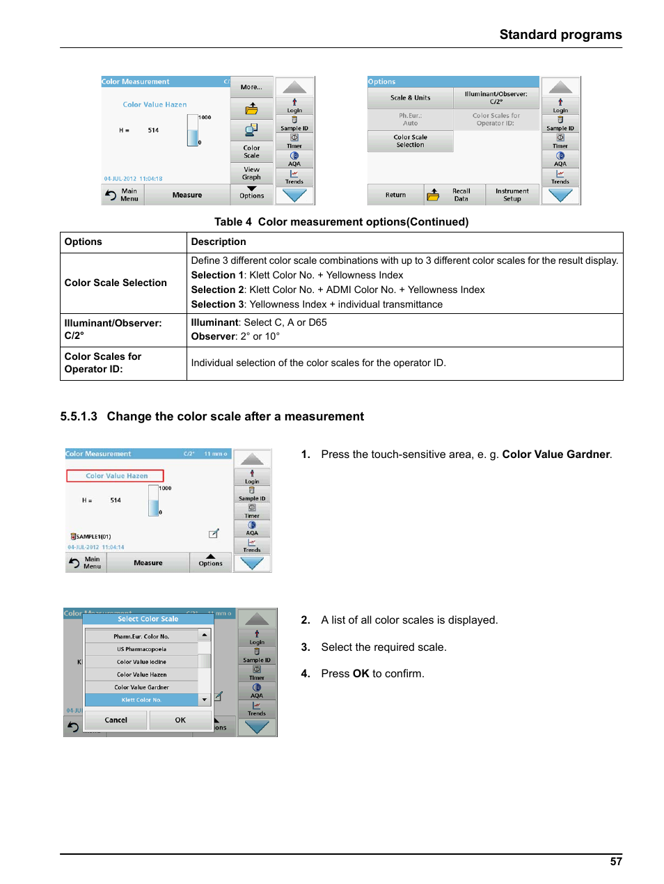 3 change the color scale after a measurement, Splay (see, Standard programs | Hach-Lange LICO 690 User Manual User Manual | Page 57 / 114