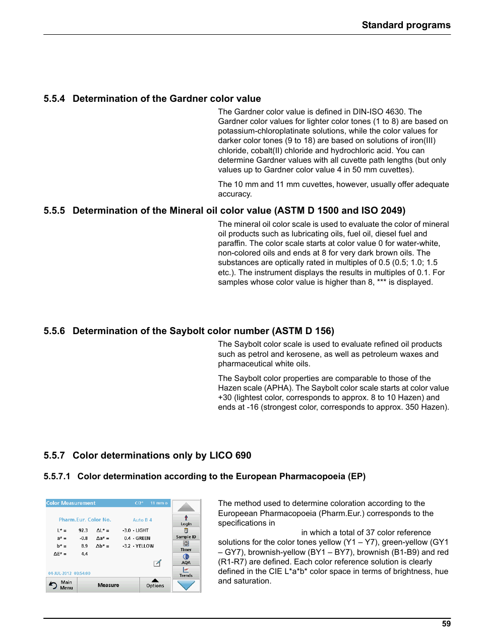 4 determination of the gardner color value, 7 color determinations only by lico 690 | Hach-Lange LICO 690 User Manual User Manual | Page 59 / 114