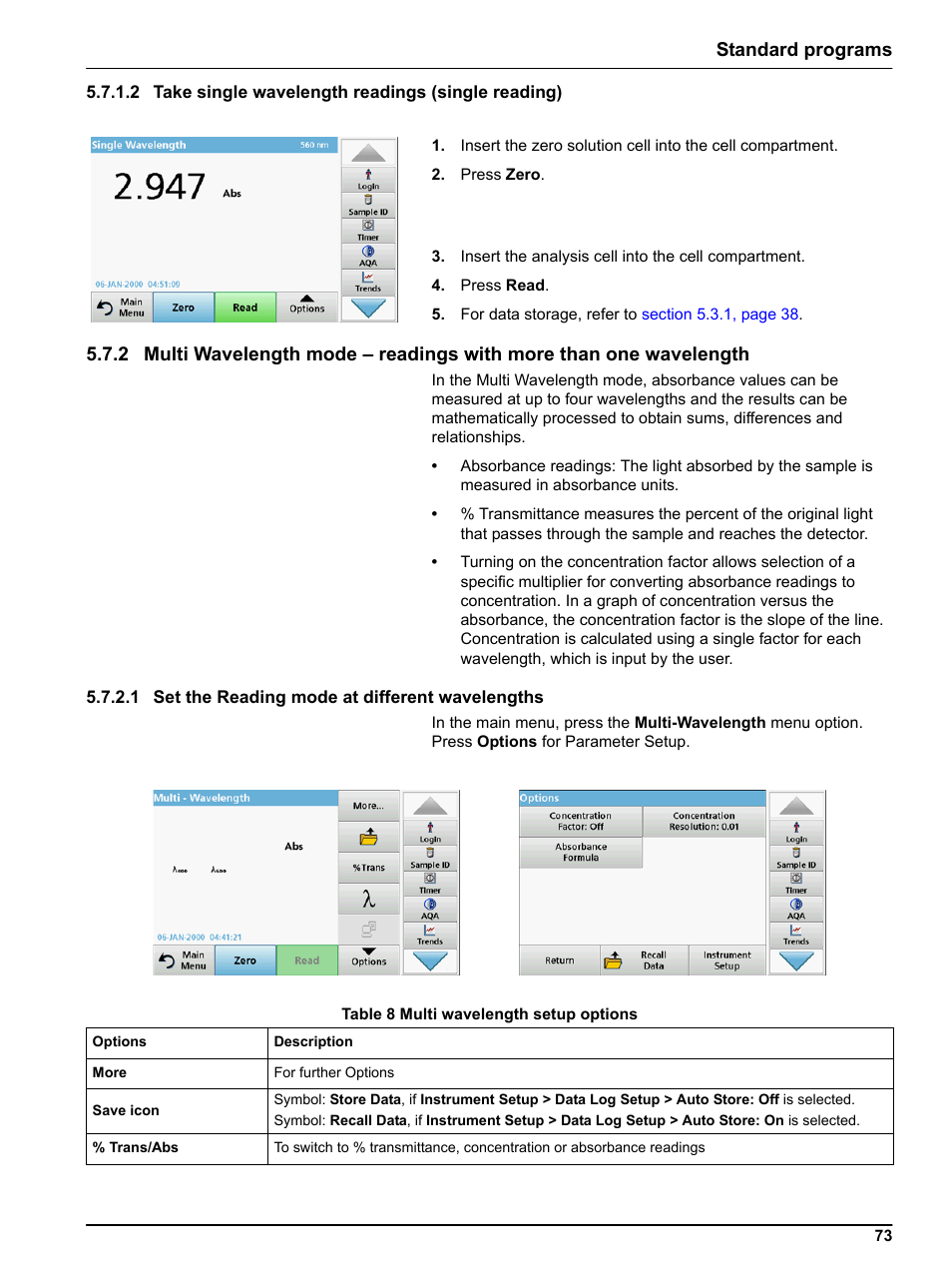 2 take single wavelength readings (single reading), 1 set the reading mode at different wavelengths, Standard programs | Hach-Lange LICO 690 User Manual User Manual | Page 73 / 114