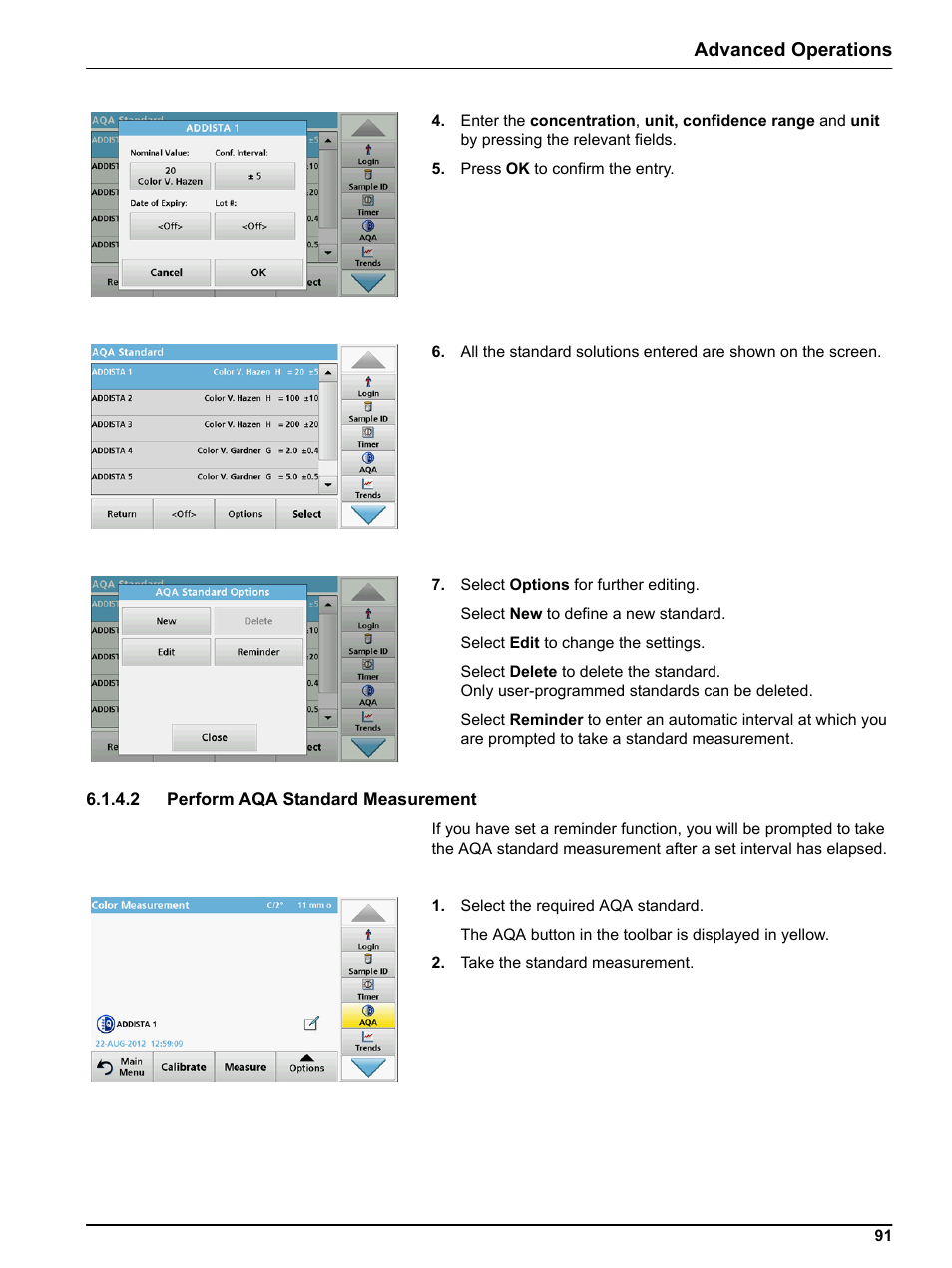 2 perform aqa standard measurement, Advanced operations | Hach-Lange LICO 690 User Manual User Manual | Page 91 / 114