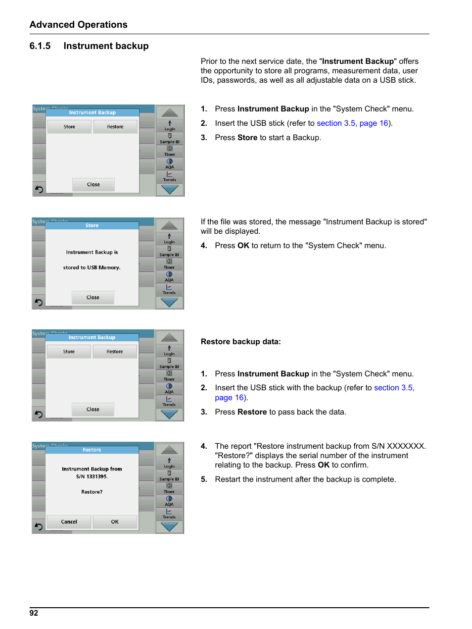 5 instrument backup, Advanced operations 6.1.5 instrument backup | Hach-Lange LICO 690 User Manual User Manual | Page 92 / 114