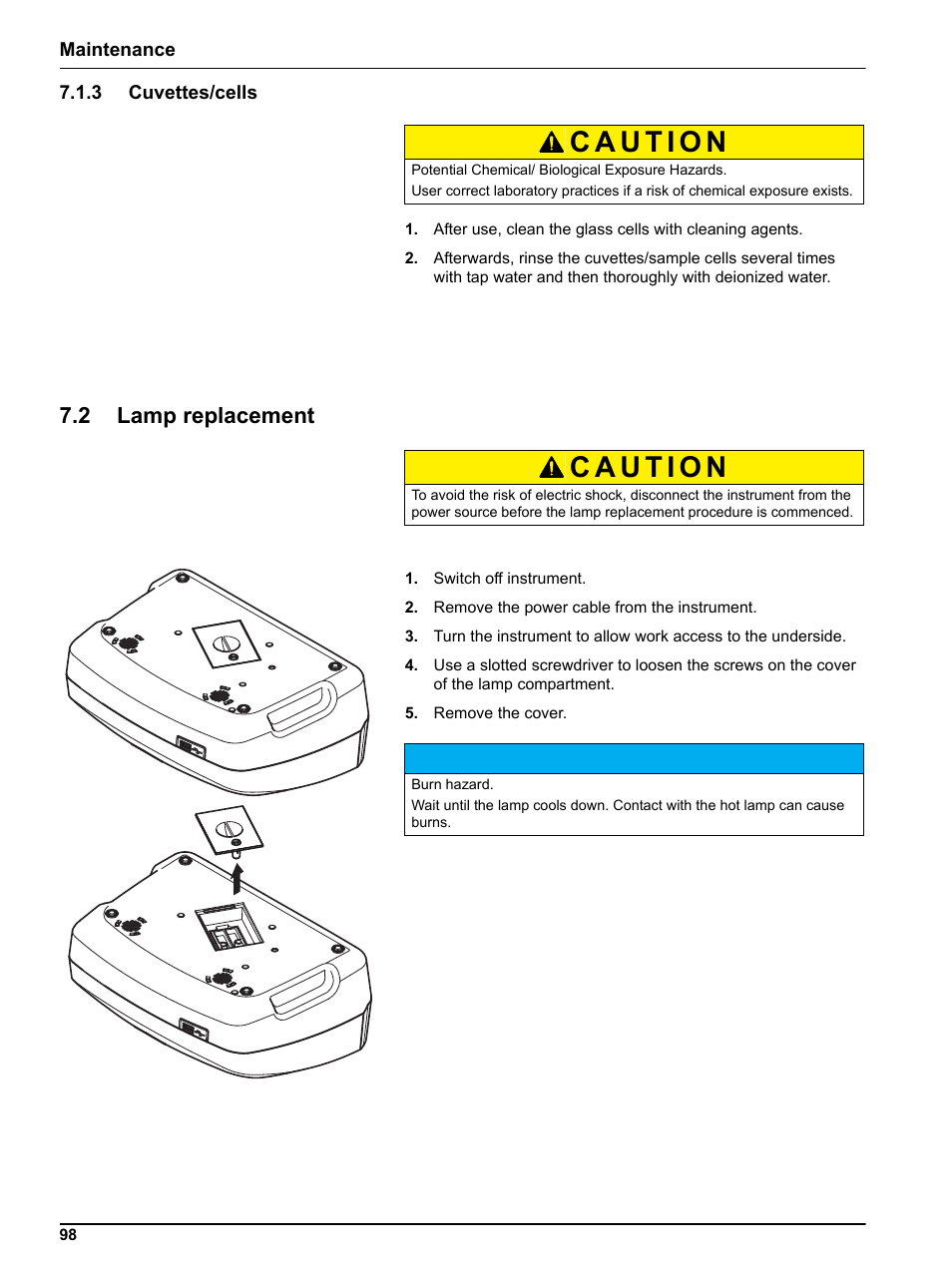 3 cuvettes/cells, 2 lamp replacement | Hach-Lange LICO 690 User Manual User Manual | Page 98 / 114