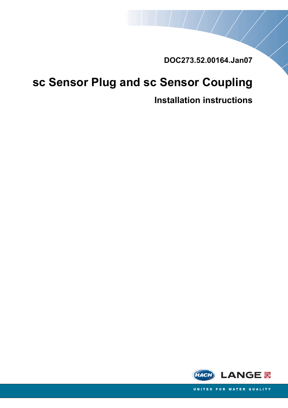 Hach-Lange SC Sensor Plug and SC Sensor Coupling User Manual | 8 pages