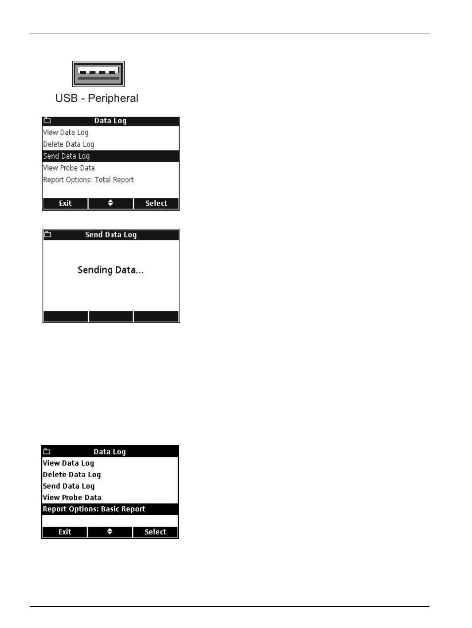 Sending data to a printer or flash memory stick, Selecting report options, Usb - peripheral | Usb installation and operation | Hach-Lange HQ Series Portable Meters User Manual | Page 2 / 4